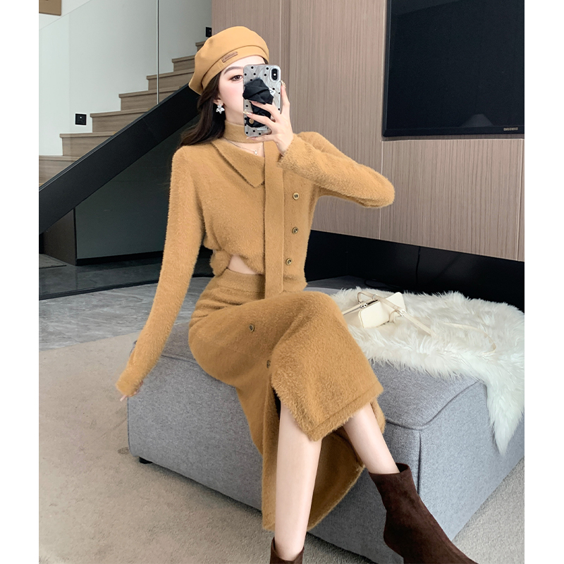 Temperament skirt chanelstyle sweater 2pcs set for women