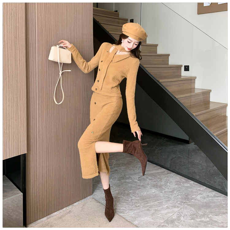 Temperament skirt chanelstyle sweater 2pcs set for women