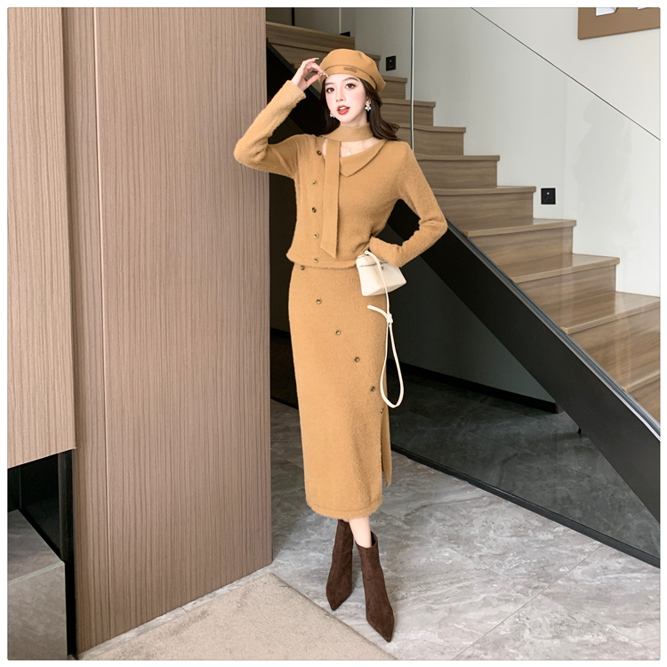 Temperament skirt chanelstyle sweater 2pcs set for women