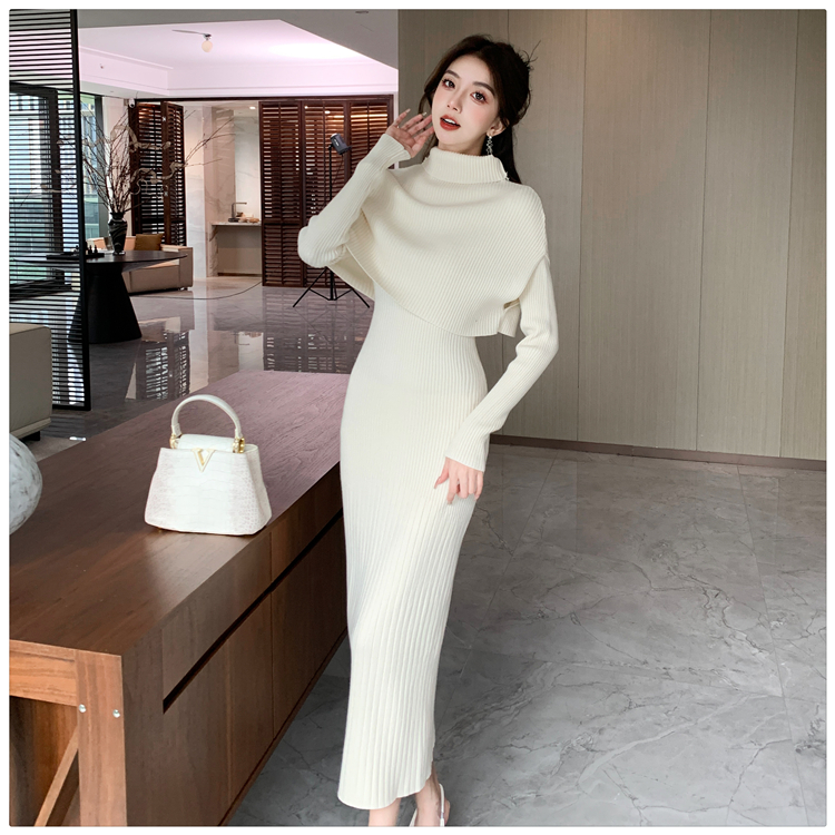 Retro knitted belt lazy fashion dress 2pcs set