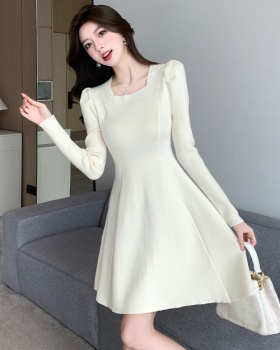 Square collar sweater dress A-line overcoat for women