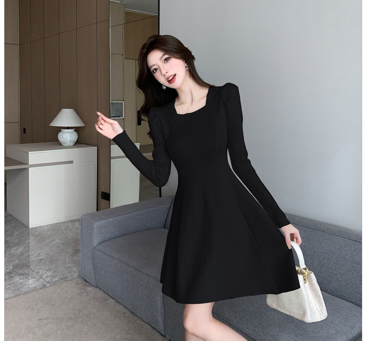 Square collar sweater dress A-line overcoat for women