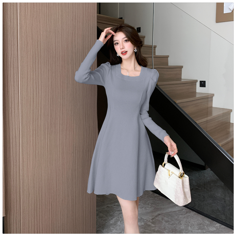 Square collar sweater dress A-line overcoat for women