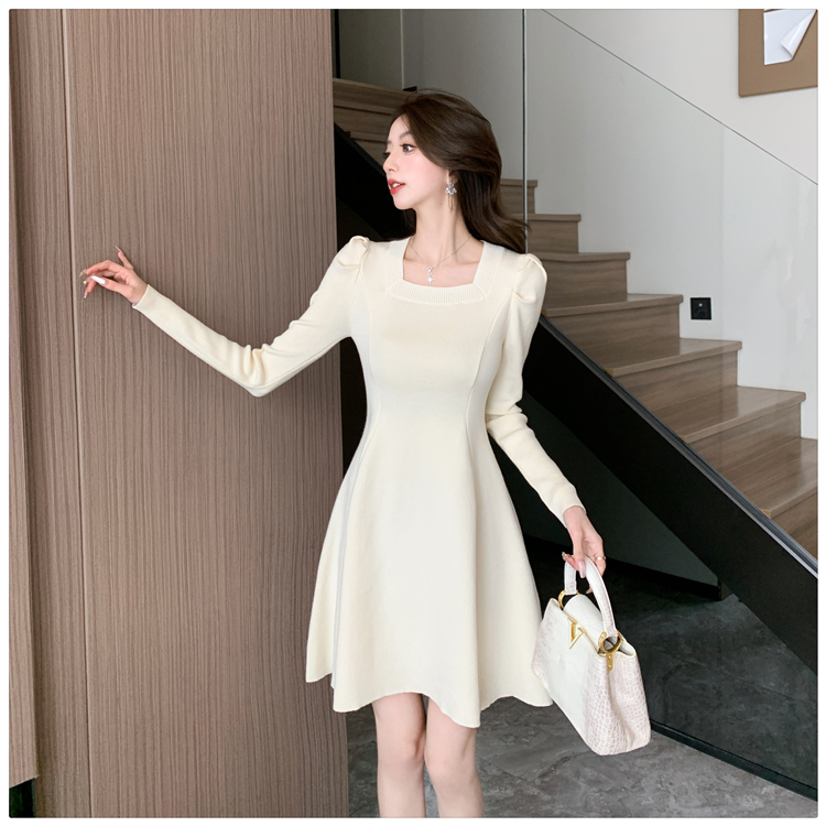 Square collar sweater dress A-line overcoat for women