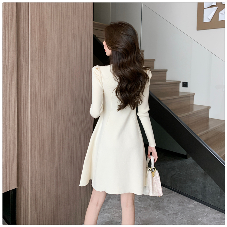 Square collar sweater dress A-line overcoat for women