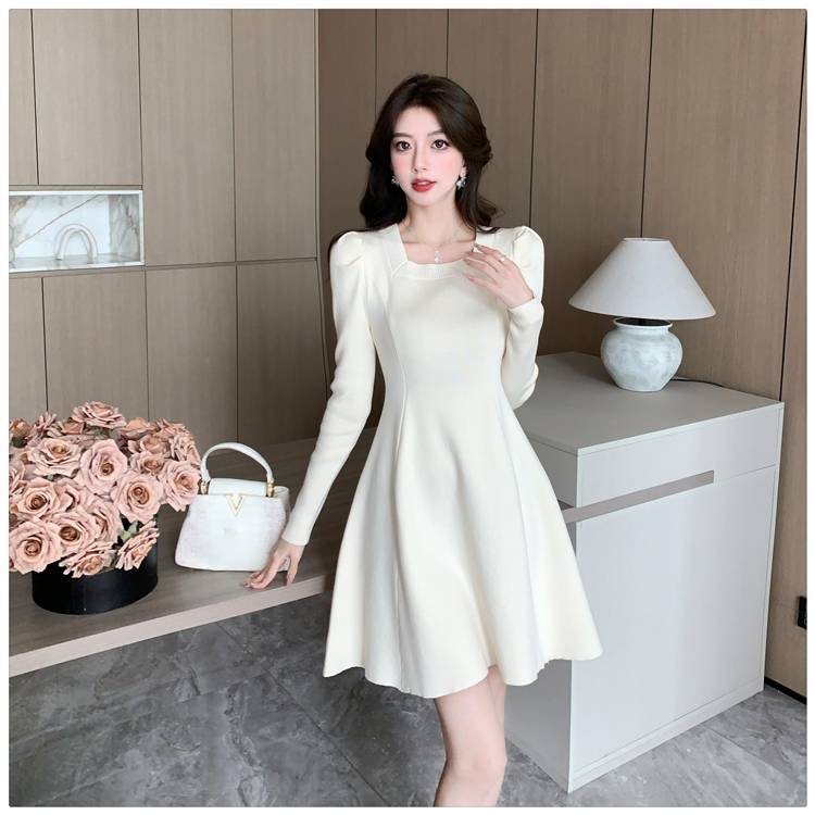 Square collar sweater dress A-line overcoat for women