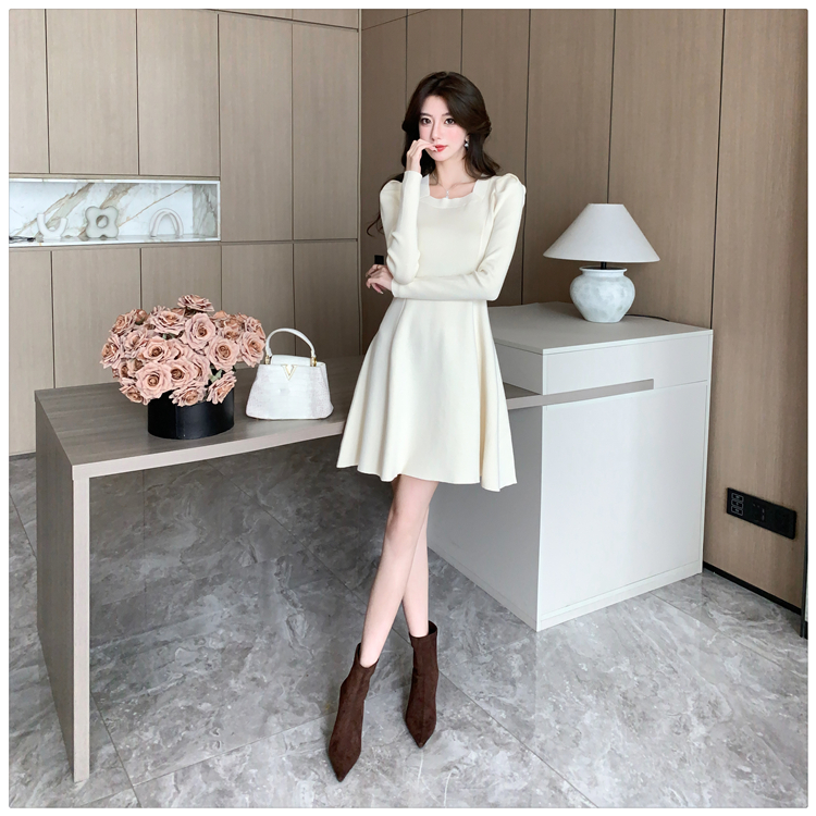 Square collar sweater dress A-line overcoat for women