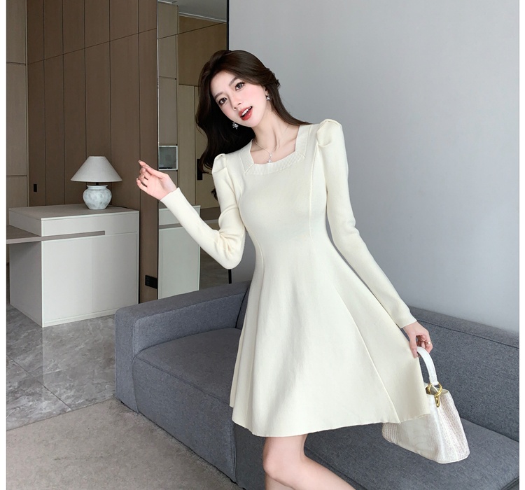 Square collar sweater dress A-line overcoat for women