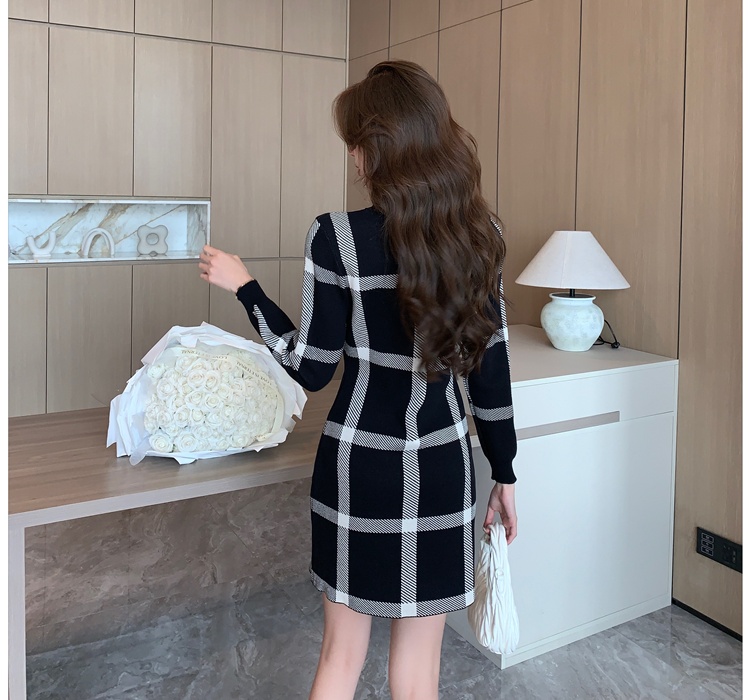 Fashion knitted sweater dress plaid dress for women