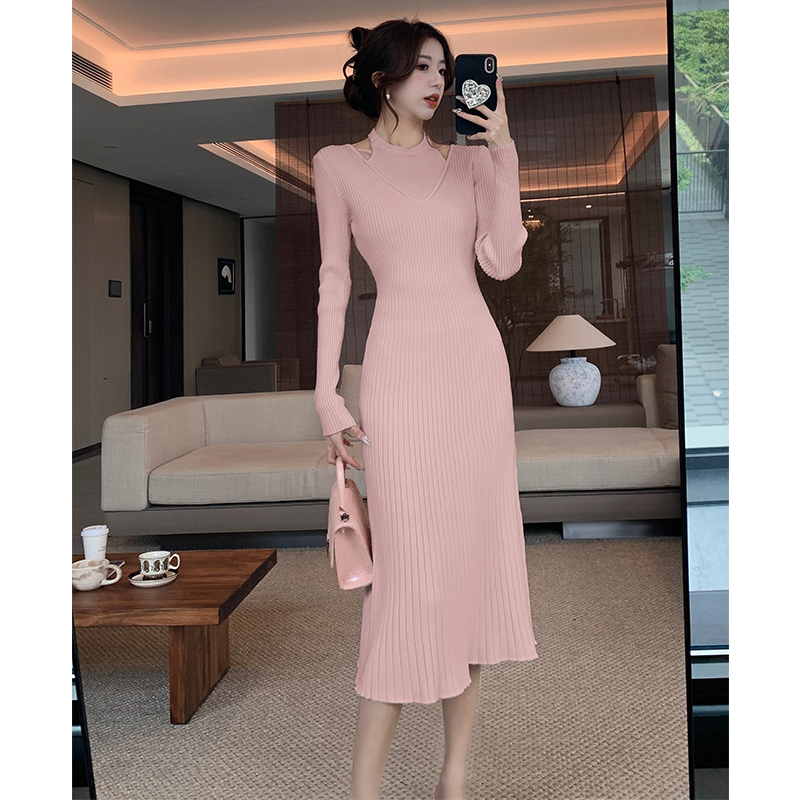 Autumn and winter Pseudo-two A-line dress for women