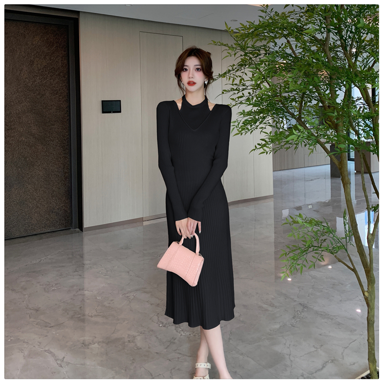 Autumn and winter Pseudo-two A-line dress for women