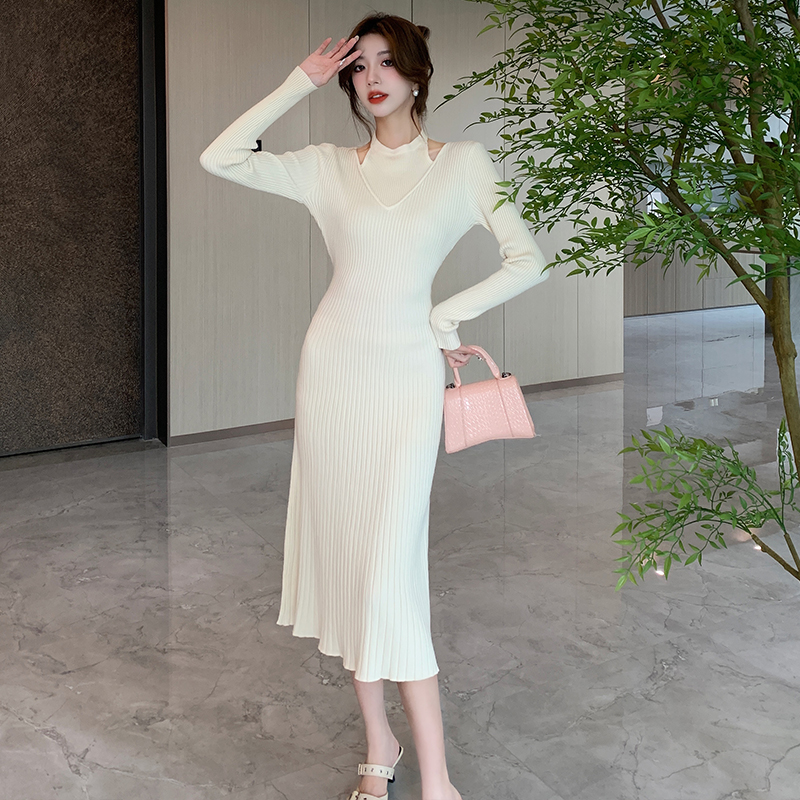 Autumn and winter Pseudo-two A-line dress for women