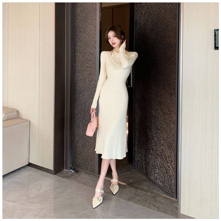 Autumn and winter Pseudo-two A-line dress for women