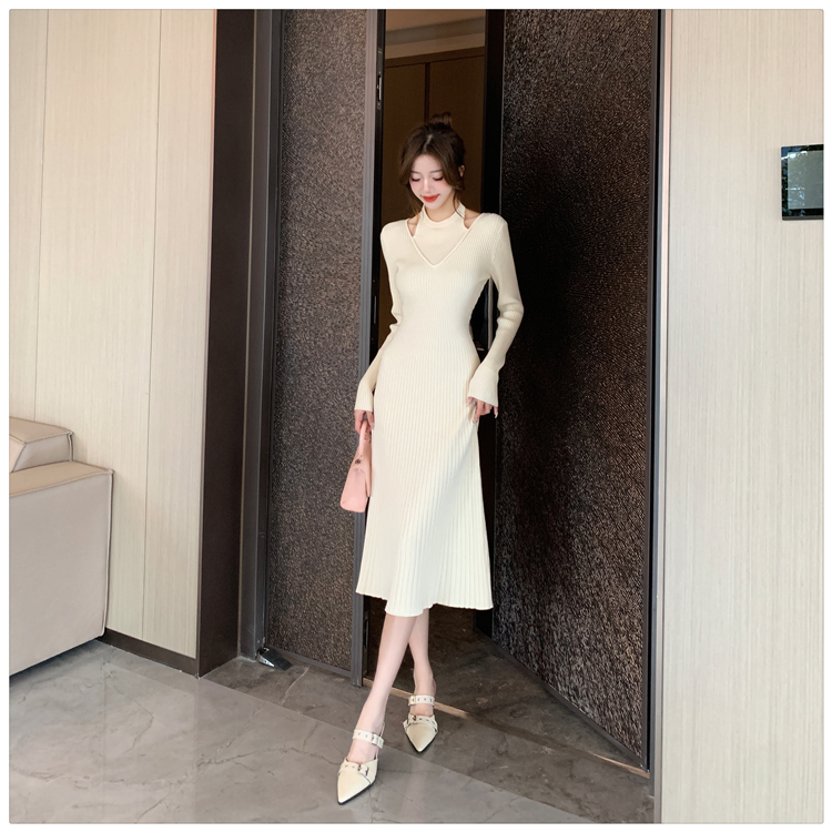 Autumn and winter Pseudo-two A-line dress for women