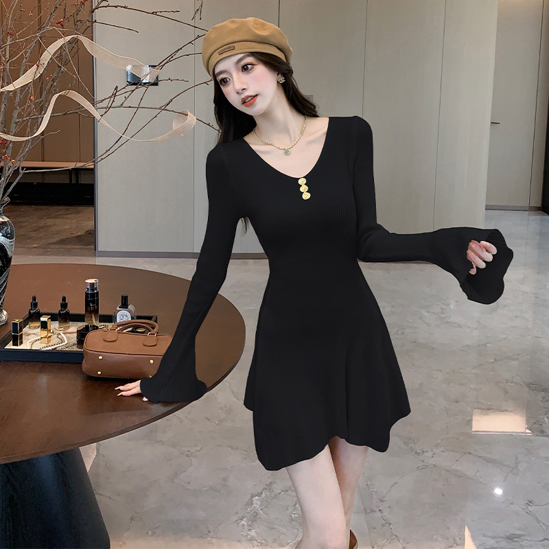 France style trumpet sleeves autumn and winter dress for women