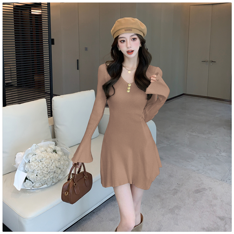 France style trumpet sleeves autumn and winter dress for women