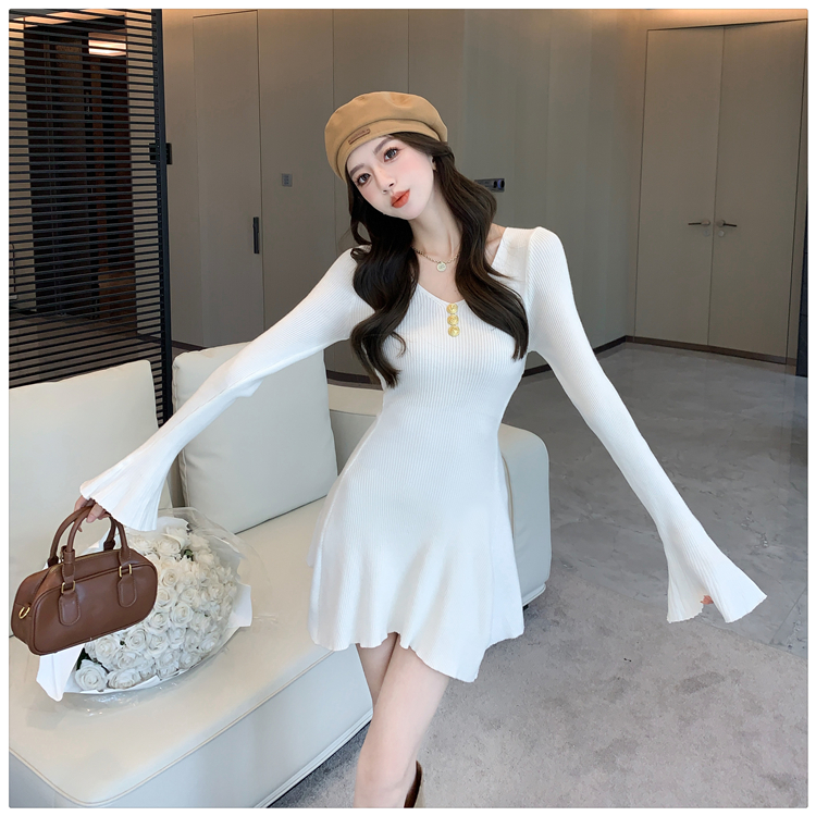 France style trumpet sleeves autumn and winter dress for women