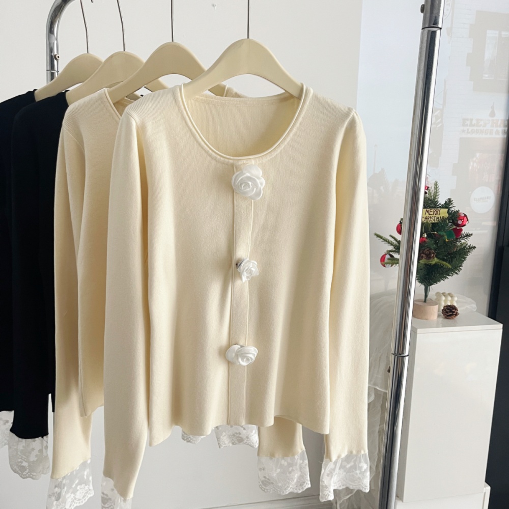 Pullover all-match flowers round neck sweater