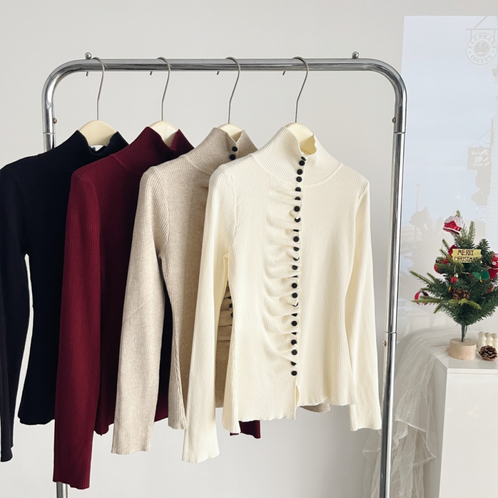 Slim high collar tops folds unique sweater for women