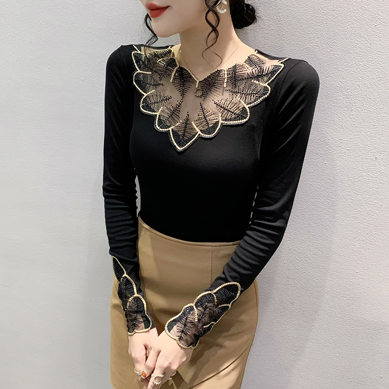 Rhinestone sueding autumn and winter bottoming shirt for women