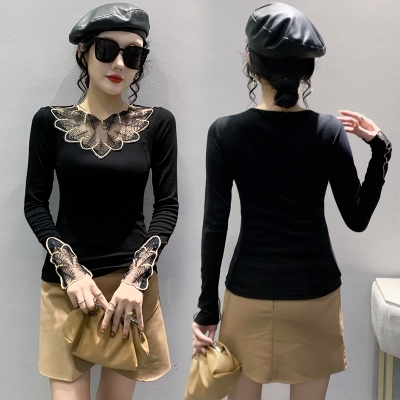 Rhinestone sueding autumn and winter bottoming shirt for women