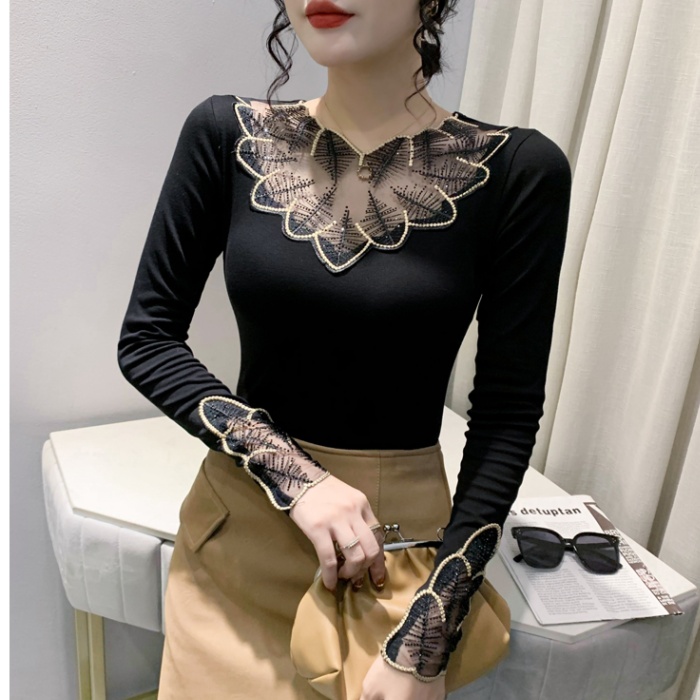 Rhinestone sueding autumn and winter bottoming shirt for women