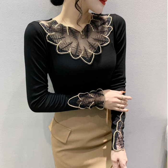 Rhinestone sueding autumn and winter bottoming shirt for women