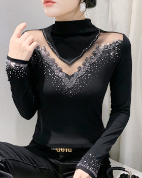 Rhinestone slim lace bottoming shirt for women