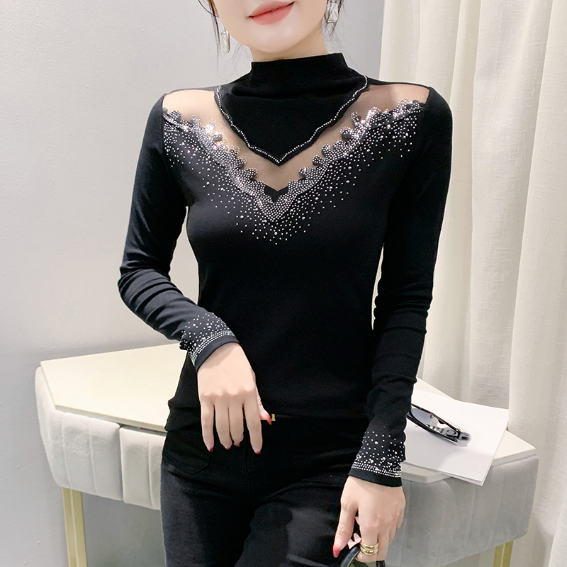 Rhinestone slim lace bottoming shirt for women