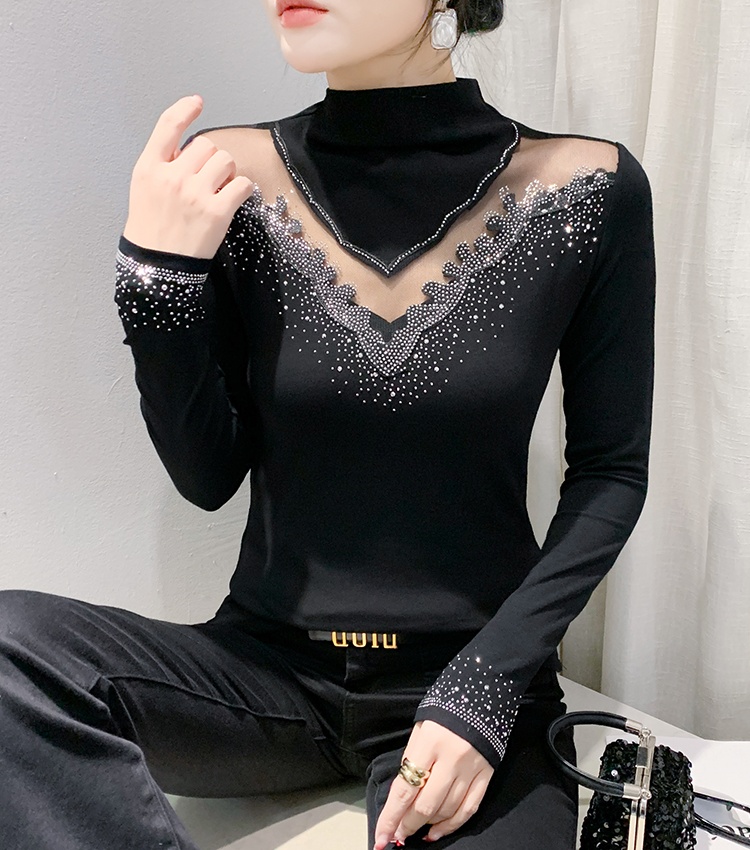 Rhinestone slim lace bottoming shirt for women