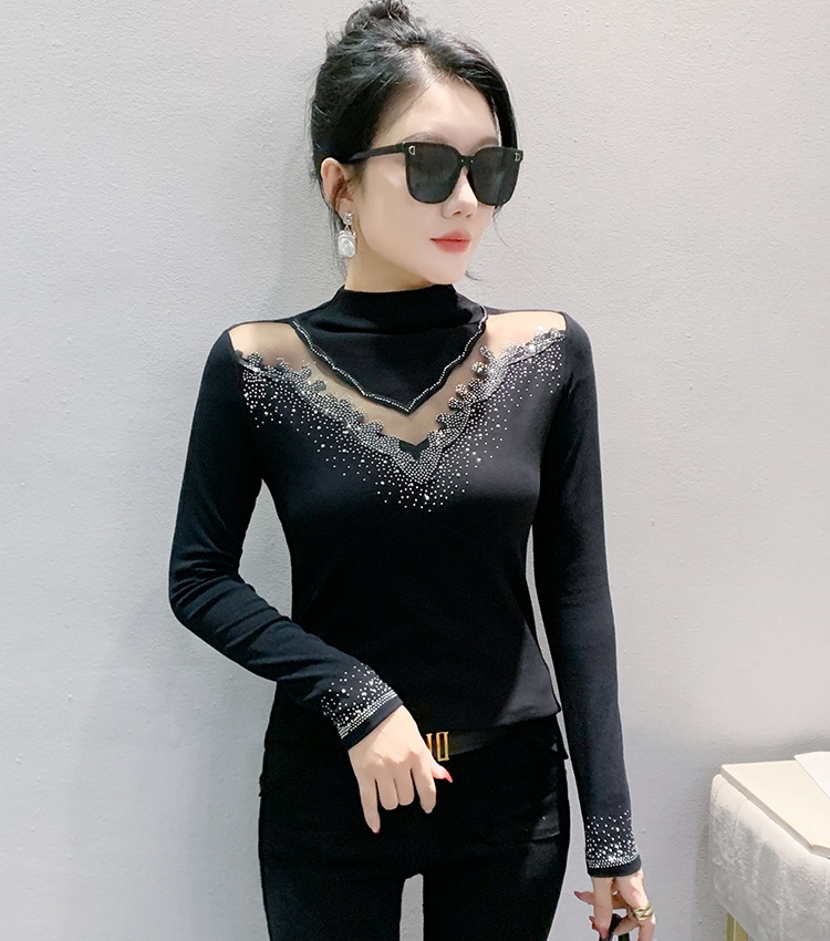 Rhinestone slim lace bottoming shirt for women