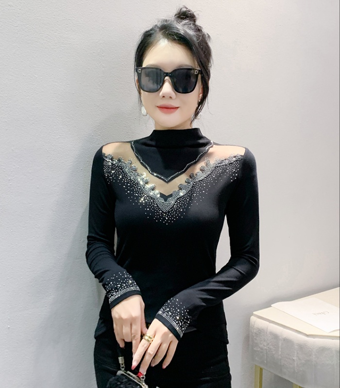 Rhinestone slim lace bottoming shirt for women