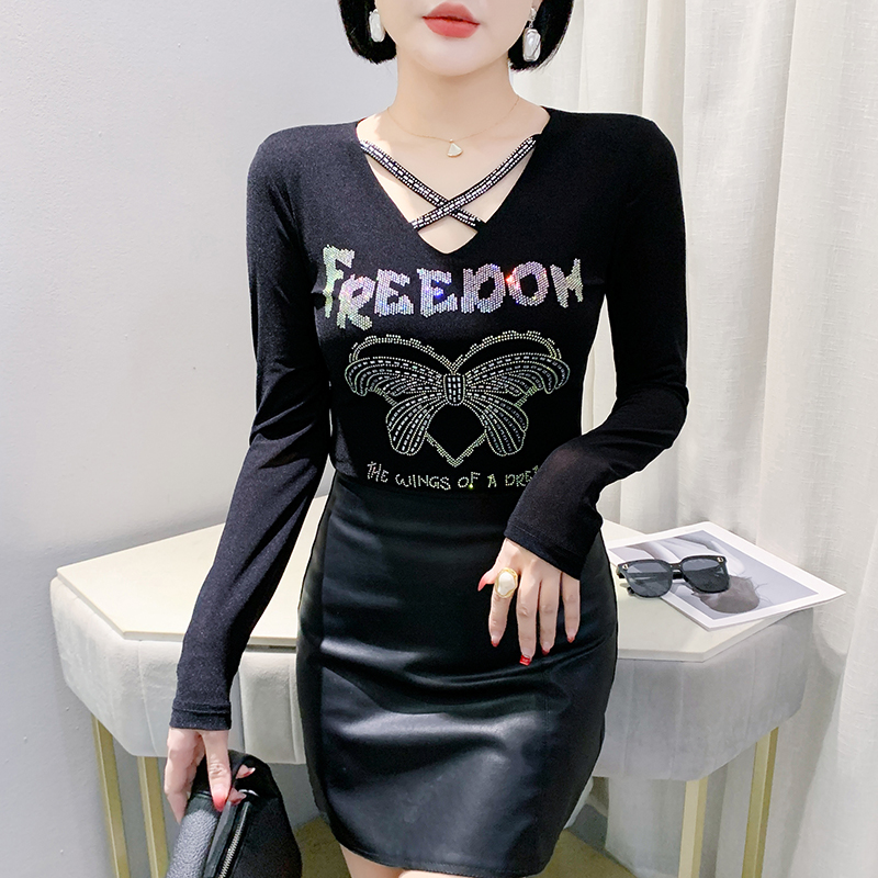 Rhinestone bottoming shirt Western style tops for women