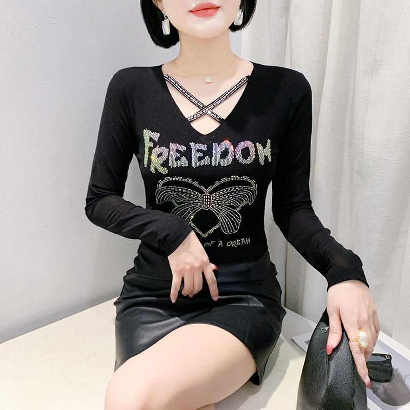 Rhinestone bottoming shirt Western style tops for women