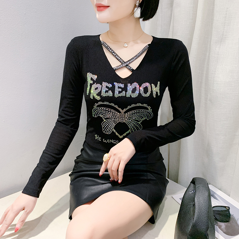 Rhinestone bottoming shirt Western style tops for women