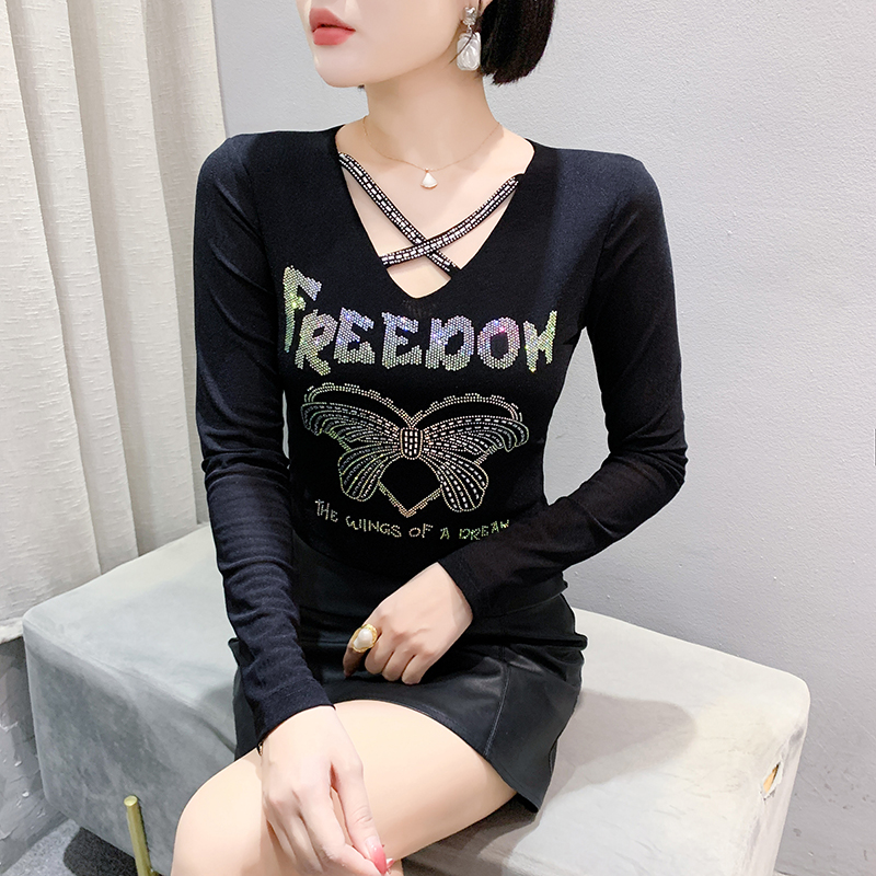 Rhinestone bottoming shirt Western style tops for women