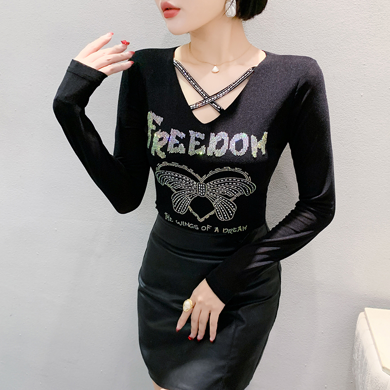 Rhinestone bottoming shirt Western style tops for women