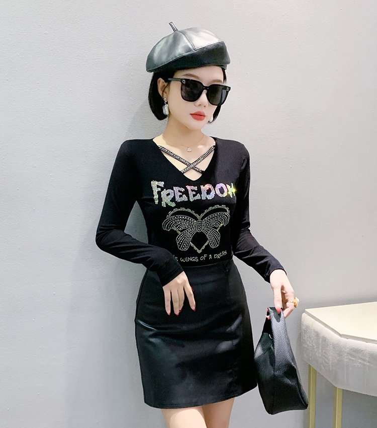 Rhinestone bottoming shirt Western style tops for women