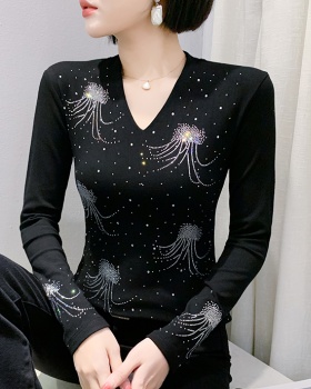 Fashion winter bottoming shirt rhinestone tops