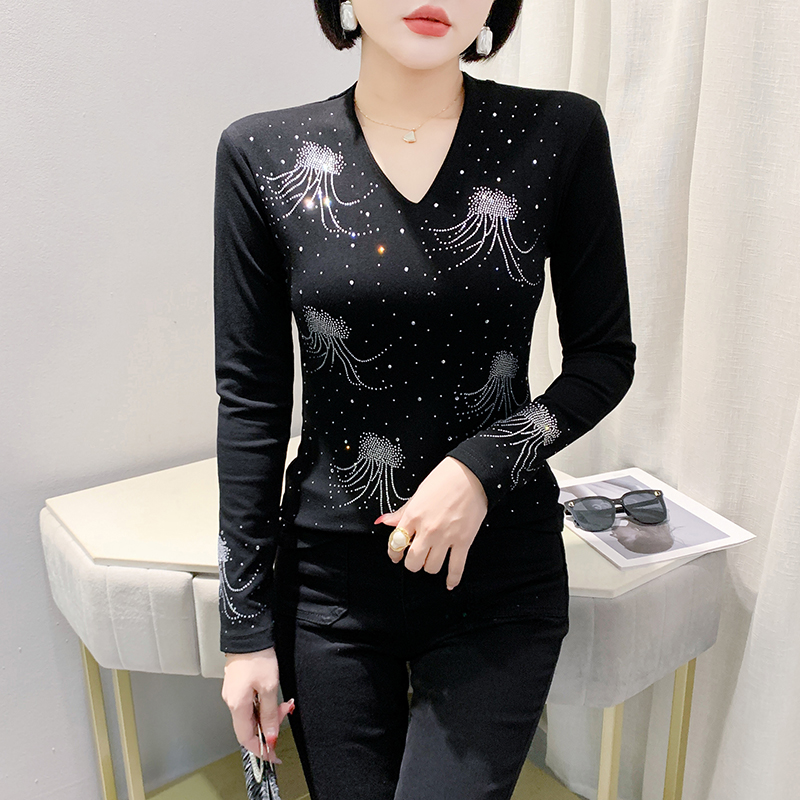 Fashion winter bottoming shirt rhinestone tops