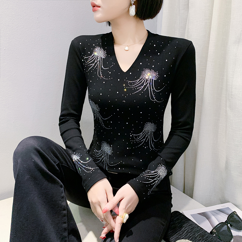 Fashion winter bottoming shirt rhinestone tops