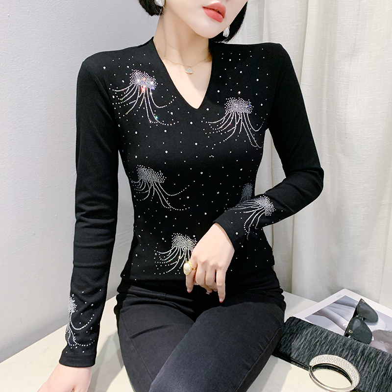 Fashion winter bottoming shirt rhinestone tops