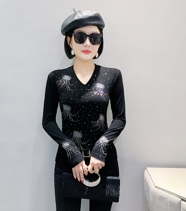 Fashion winter bottoming shirt rhinestone tops