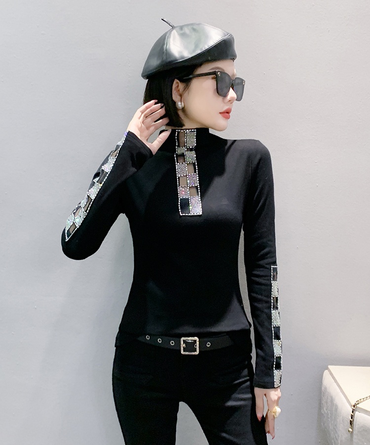 Lace hollow half high collar slim bottoming shirt