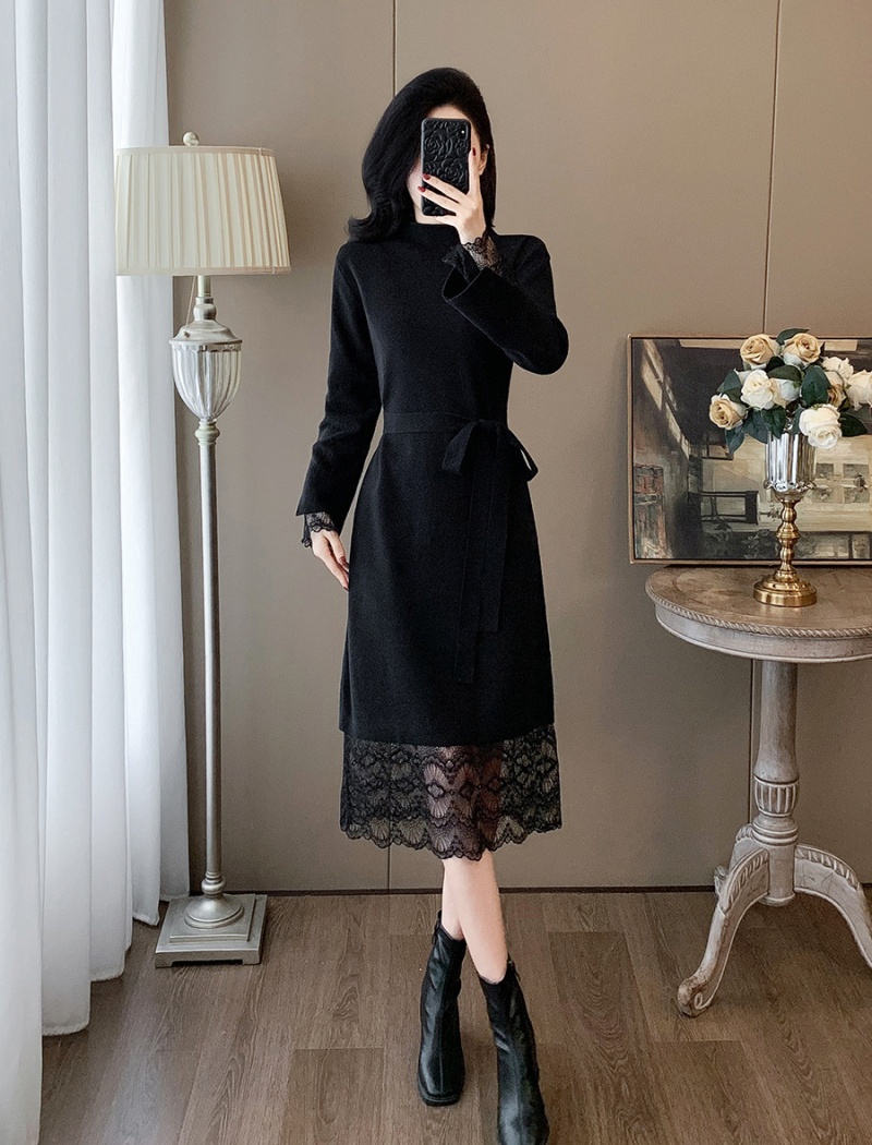 Lace chanelstyle sweater dress exceed knee dress for women