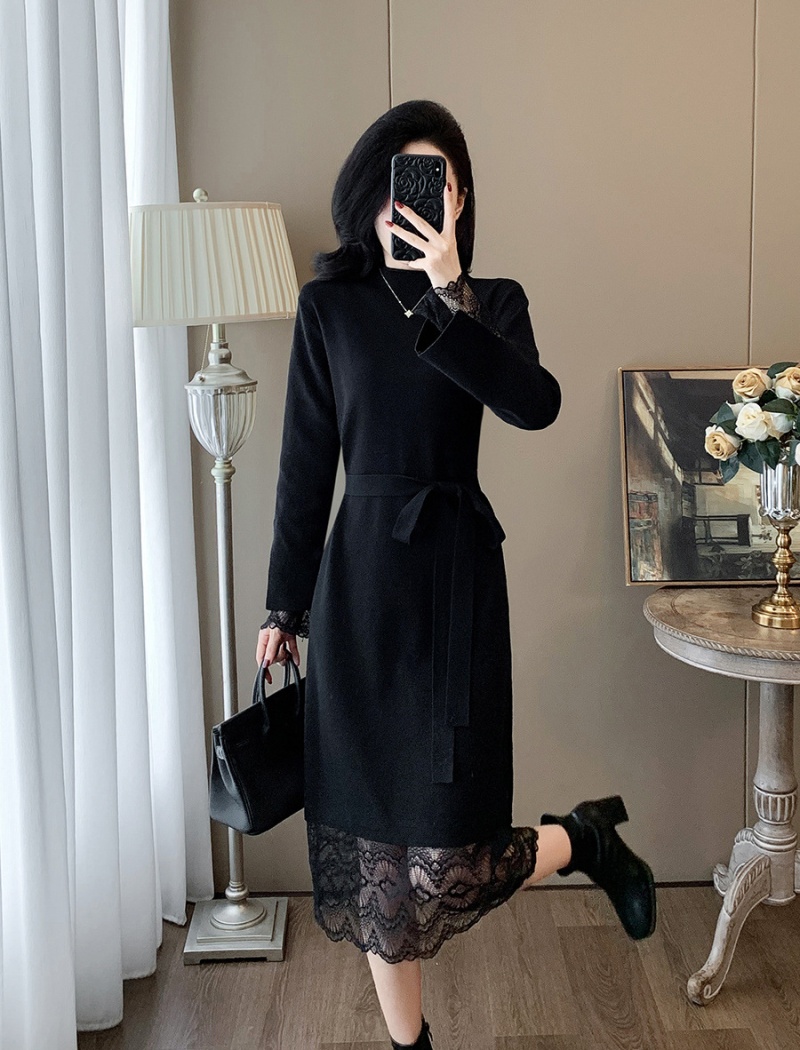 Lace chanelstyle sweater dress exceed knee dress for women