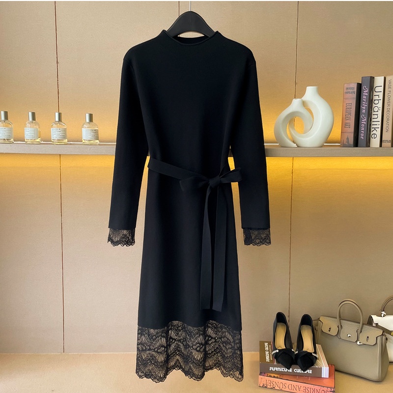 Lace chanelstyle sweater dress exceed knee dress for women