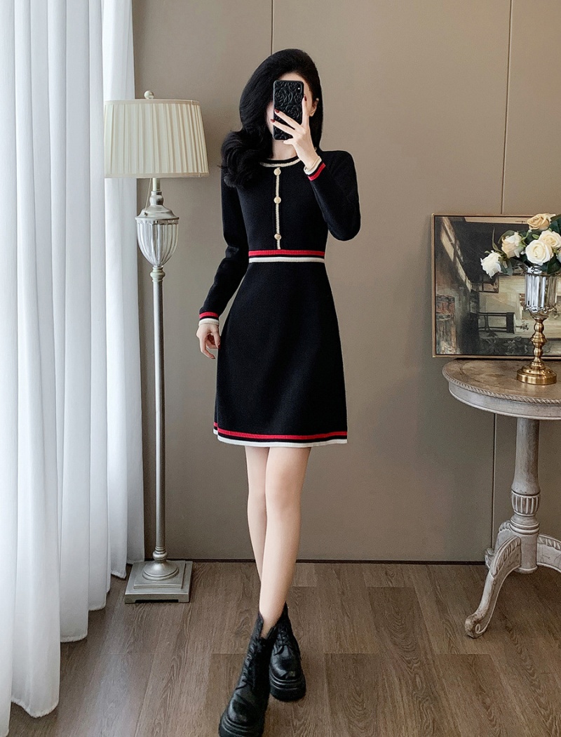 High waist autumn and winter knitted A-line dress for women