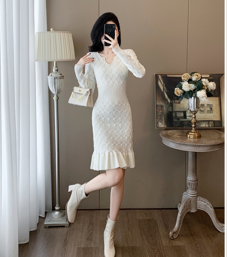 Long sleeve inside the ride white hollow mermaid dress