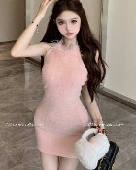 Ostrich hair temperament vest tender sexy dress for women